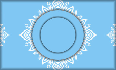 Blue color banner template with abstract white ornament for design under your logo