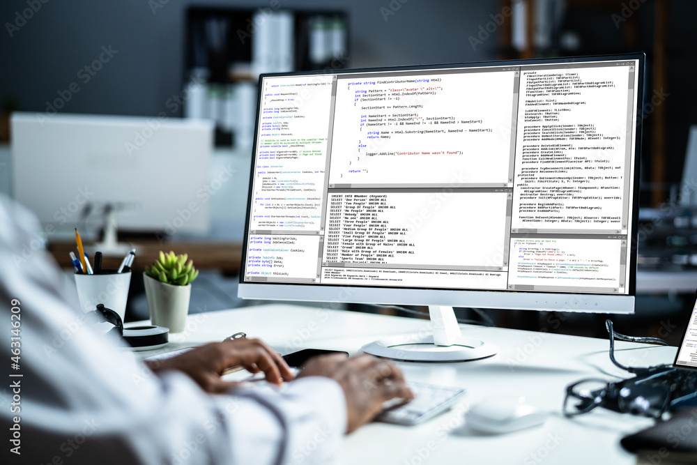 Aufkleber African American Web Coder At Computer. Software Programmer