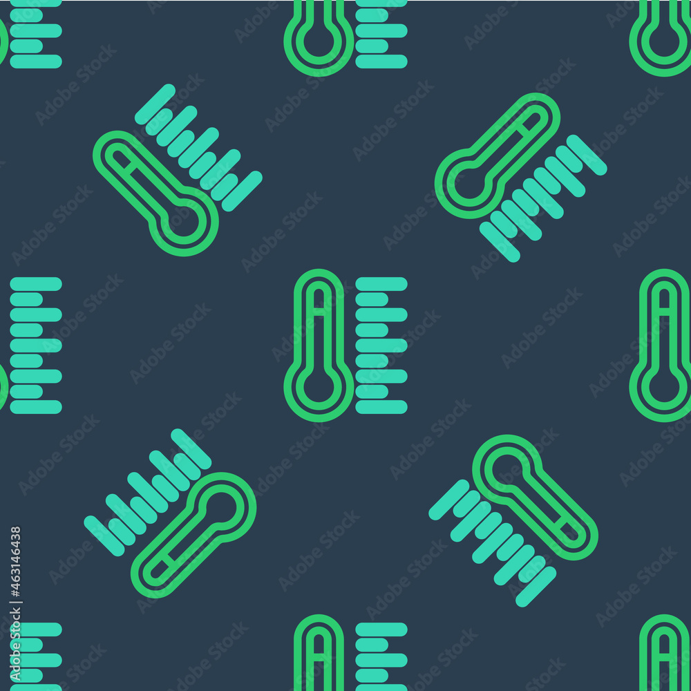 Poster line meteorology thermometer measuring icon isolated seamless pattern on blue background. thermomete