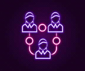 Glowing neon line Project team base icon isolated on black background. Business analysis and planning, consulting, team work, project management. Colorful outline concept. Vector