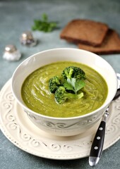 Healthy vegan creamy broccoli soup.