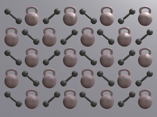 ケトルベルとダンベルの背景壁紙グレー