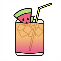 Summer mixed cocktail with watermelon. Isolated. White background.