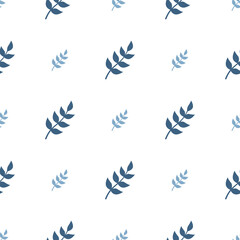 Cute simple seamless pattern with blue leaves and twigs. Delicate print for wrapping paper, textiles and design
