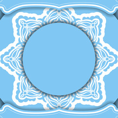 Blue color banner template with indian white pattern for logo or text design