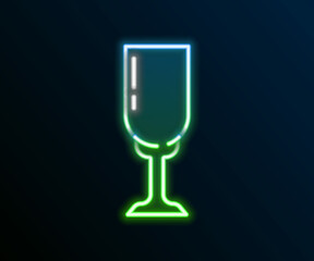 Glowing neon line Glass of champagne icon isolated on black background. Colorful outline concept. Vector