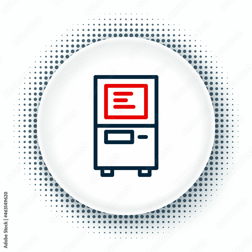 Poster line atm - automated teller machine icon isolated on white background. colorful outline concept. vec