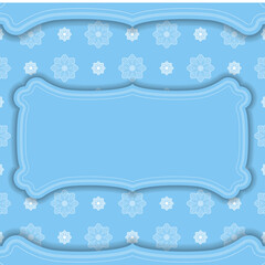 Blue color banner template with vintage white ornament for logo or text design