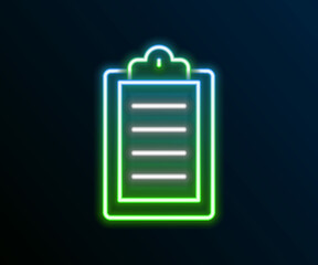 Glowing neon line Sport training program or fitness plan icon isolated on black background. Colorful outline concept. Vector