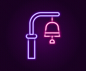 Fototapeta na wymiar Glowing neon line Train station bell icon isolated on black background. Colorful outline concept. Vector