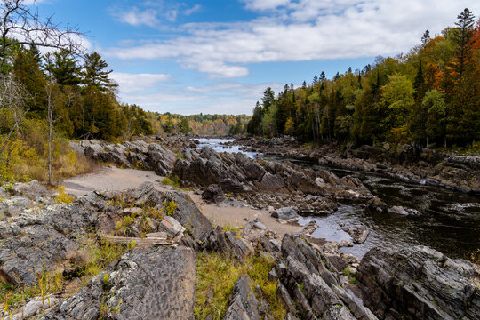 The St. Louis River and rapids at Jay Cooke State Park in Minnesota in autumn