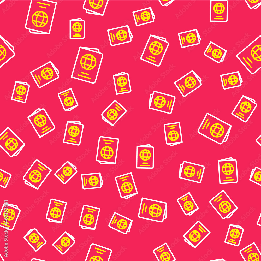 Aufkleber line passport with biometric data icon isolated seamless pattern on red background. identification d