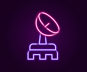 Glowing neon line Radar icon isolated on black background. Search system. Satellite sign. Colorful outline concept. Vector