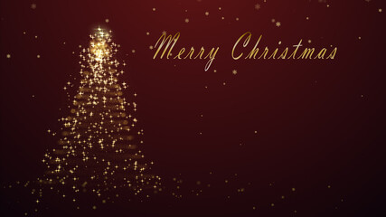 Christmas Tree with Shiny Particles and Glowing Stars on Christmas Background