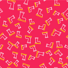 Line Fire boots icon isolated seamless pattern on red background. Vector