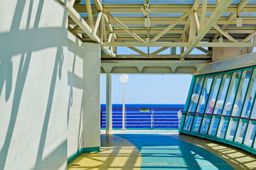 View of ocean through the corridor of Cruise ship 