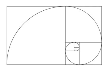 Vector golden relationship template. Golden spiral, golden ratio, Fibonacci array, Fibonacci number. Divine proportions.