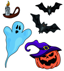 Colorful vector illustration ready to print: Halloween party set