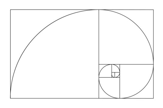 Vector Golden Relationship Template. Golden Spiral, Golden Ratio, Fibonacci Array, Fibonacci Number. Divine Proportions.