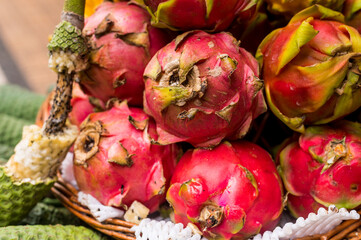 Fresh exotic fruits in Mercado Dos Lavradores. Funchal, Madeira, Portugal