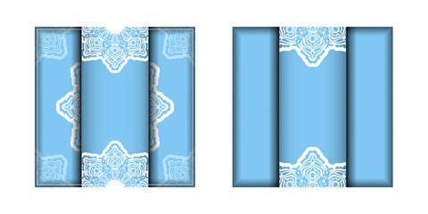 Template Greeting card in blue color with luxurious white ornaments prepared for printing.