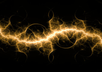 Hot golden yellow lightning, abstract electrical background