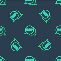 Line Speech bubble rip death icon isolated seamless pattern on blue background. Vector