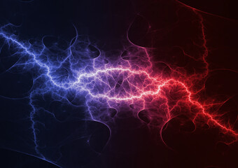 Red and blue lightning, abstract plasma background