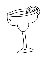 Tequila lime cocktail icon. Margarita cocktail vector illustration isolated on white background. Hand drawn doodle outline style. Cocktail with tequila, liqueur, lime juice.