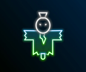 Glowing neon line Scarecrow icon isolated on black background. Happy Halloween party. Colorful outline concept. Vector
