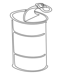 Iron can with an open lid. Humorous mock-up. Continuous line drawing. Vector Illustration.
