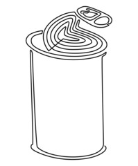 Iron can with an open lid. Humorous mock-up. Continuous line drawing. Vector Illustration.