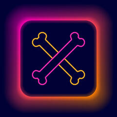 Glowing neon line Crossed bones icon isolated on black background. Pets food symbol. Happy Halloween party. Colorful outline concept. Vector