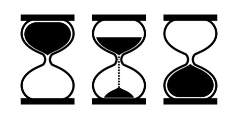Fototapeta premium Hourglass icon, logo, sign, symbol set. Black sandglass isolated on white background. Vector illustration