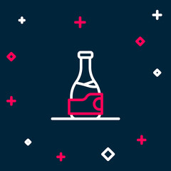 Line Bottle of wine icon isolated on blue background. Colorful outline concept. Vector