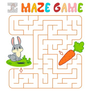 Maze puzzle game for children. Maze or labyrinth game with rabbit.