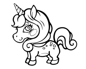 unicorn black outline for coloring illustration vector
