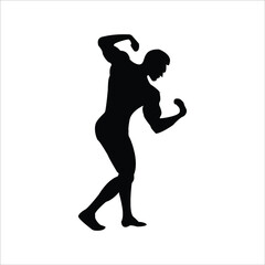 bodybuilder vector silhouette. Posing muscular man isolated on white background	