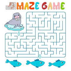 Maze puzzle game for children. Maze or labyrinth game with walrus. © Visual Content