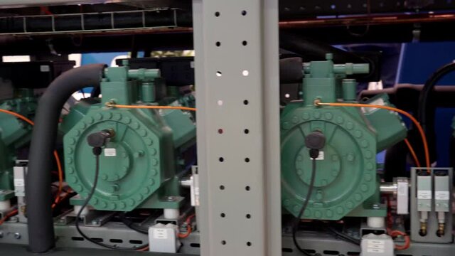 Equipment for the food industry. Panoramic view of a powerful refrigeration unit