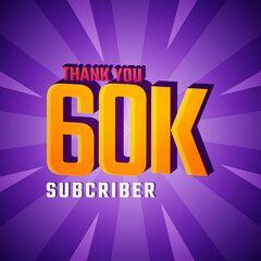 Thank You 60 K Subscribers Celebration Background Design. 60000 Subscribers Congratulation Post Social Media Template.