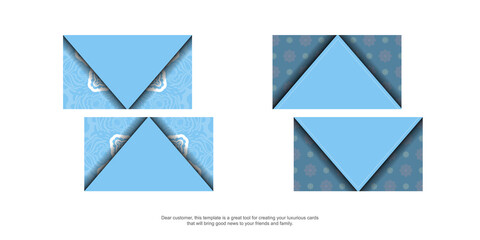 Blue color business card template with vintage white pattern for your business.