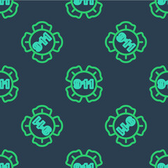 Line Telephone with emergency call 911 icon isolated seamless pattern on blue background. Police, ambulance, fire department, call, phone. Vector