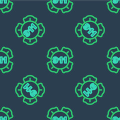 Line Telephone with emergency call 911 icon isolated seamless pattern on blue background. Police, ambulance, fire department, call, phone. Vector