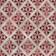 Seamless tribal ethnic damask rug motif for surface pattern design and print. High quality illustration. Grungy trendy boho design in red and textured cream. Resembles indian mehndi henna. Diamond geo