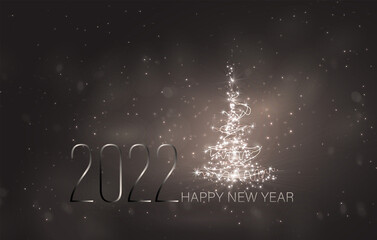 New Year metallic numbers with Christmas tree. Retro design for greeting banner, poster etc.