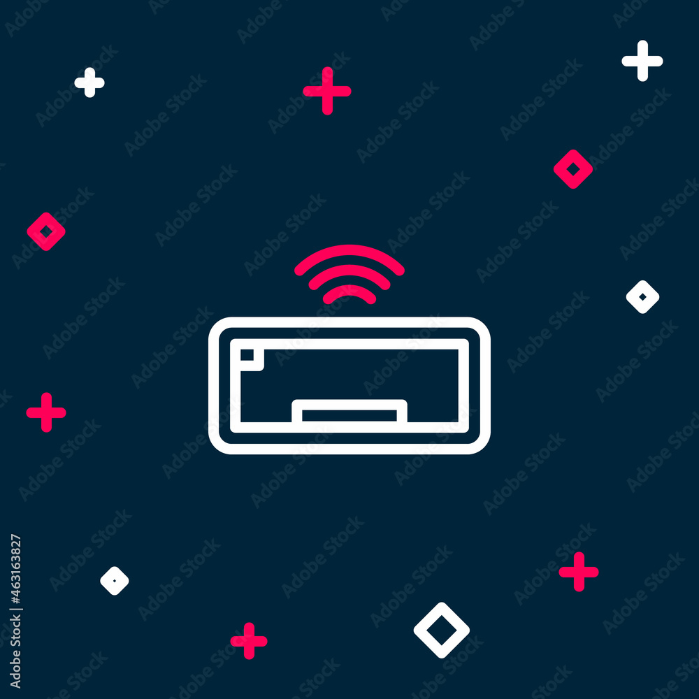 Poster line computer keyboard icon isolated on blue background. pc component sign. colorful outline concept