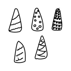 abstract christmas tree set hand-drawn from elements. monochrome vector doodle style
