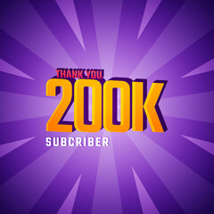 Thank You 200 K Subscribers Celebration Background Design. 200000 Subscribers Congratulation Post Social Media Template.