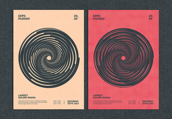Creative Posters Layouts with Optical Illusion Spiral Tunnel Shape Composition